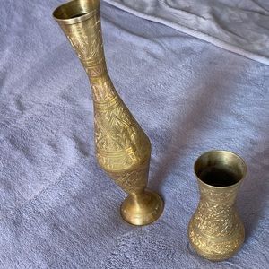 Vintage Excellent Brass Flower Vases Set from India For Home Decoration Handmade